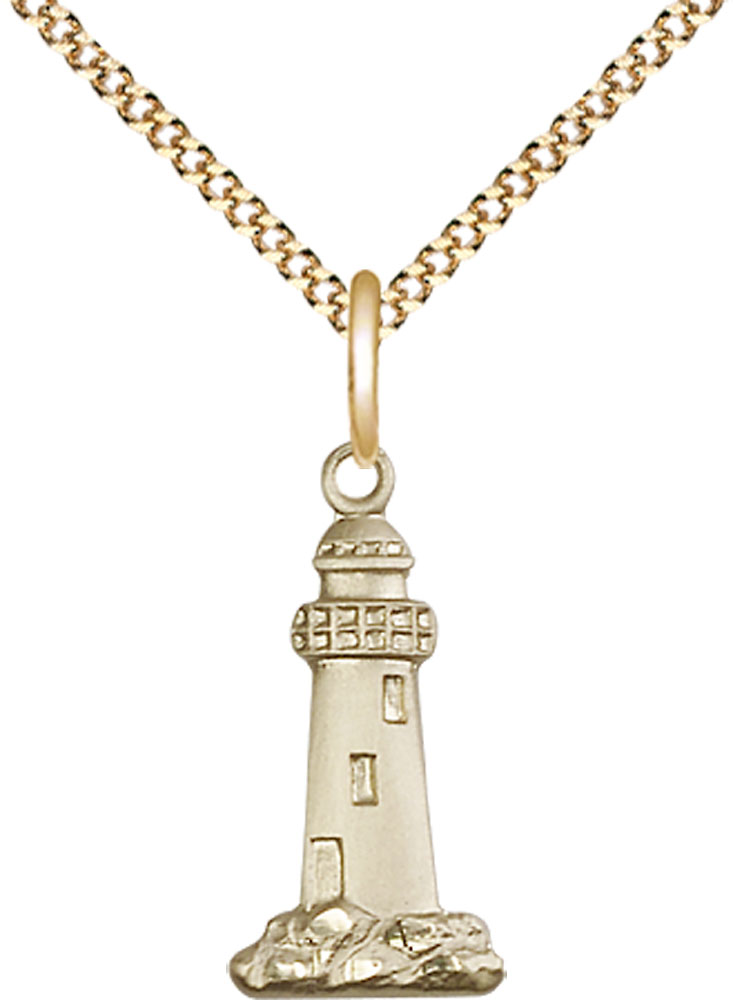 14kt Gold Filled Lighthouse Pendant on a 18 inch Gold Plate Light Curb chain