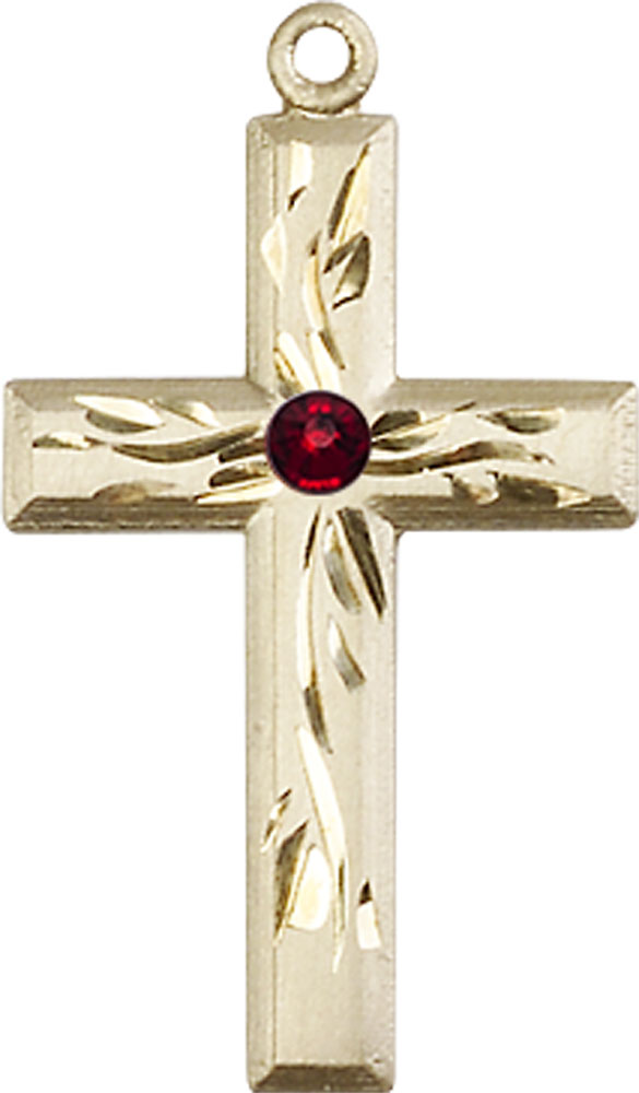 14kt Gold Filled Cross Medal with a 3mm Garnet Swarovski stone