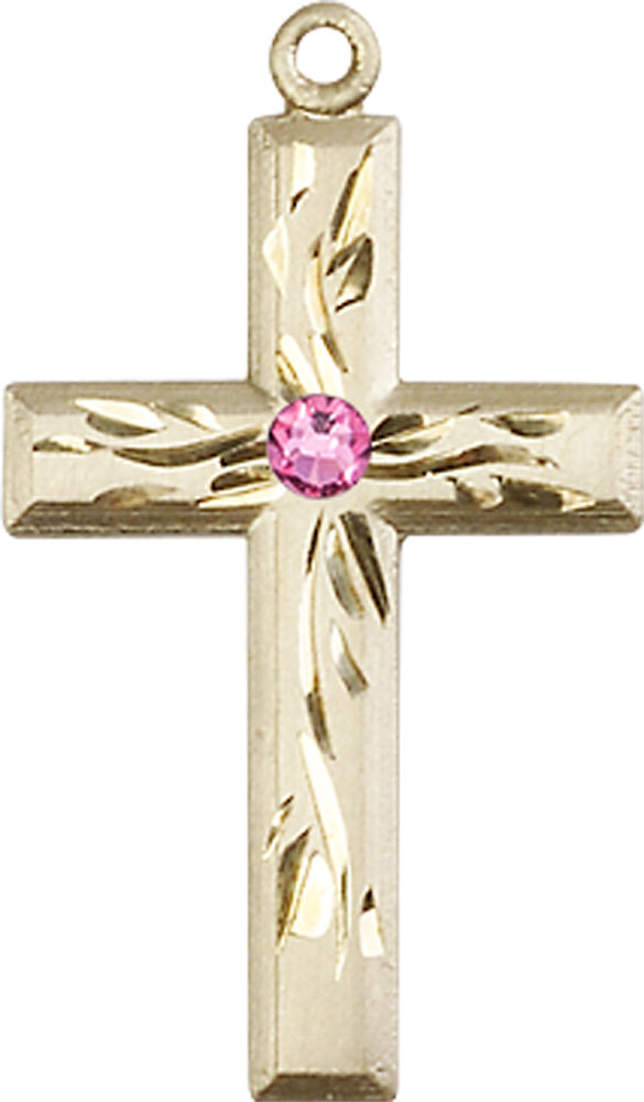 14kt Gold Filled Cross Medal with a 3mm Rose Swarovski stone