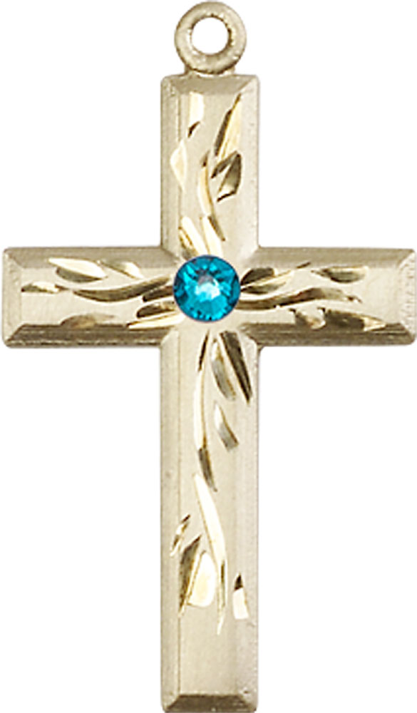 14kt Gold Filled Cross Medal with a 3mm Zircon Swarovski stone