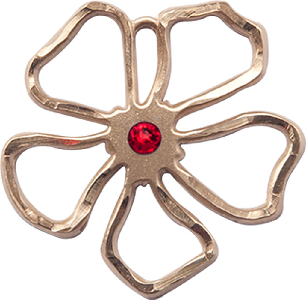 14kt Gold Five Petal Flower Medal with a 3mm Ruby Swarovski stone
