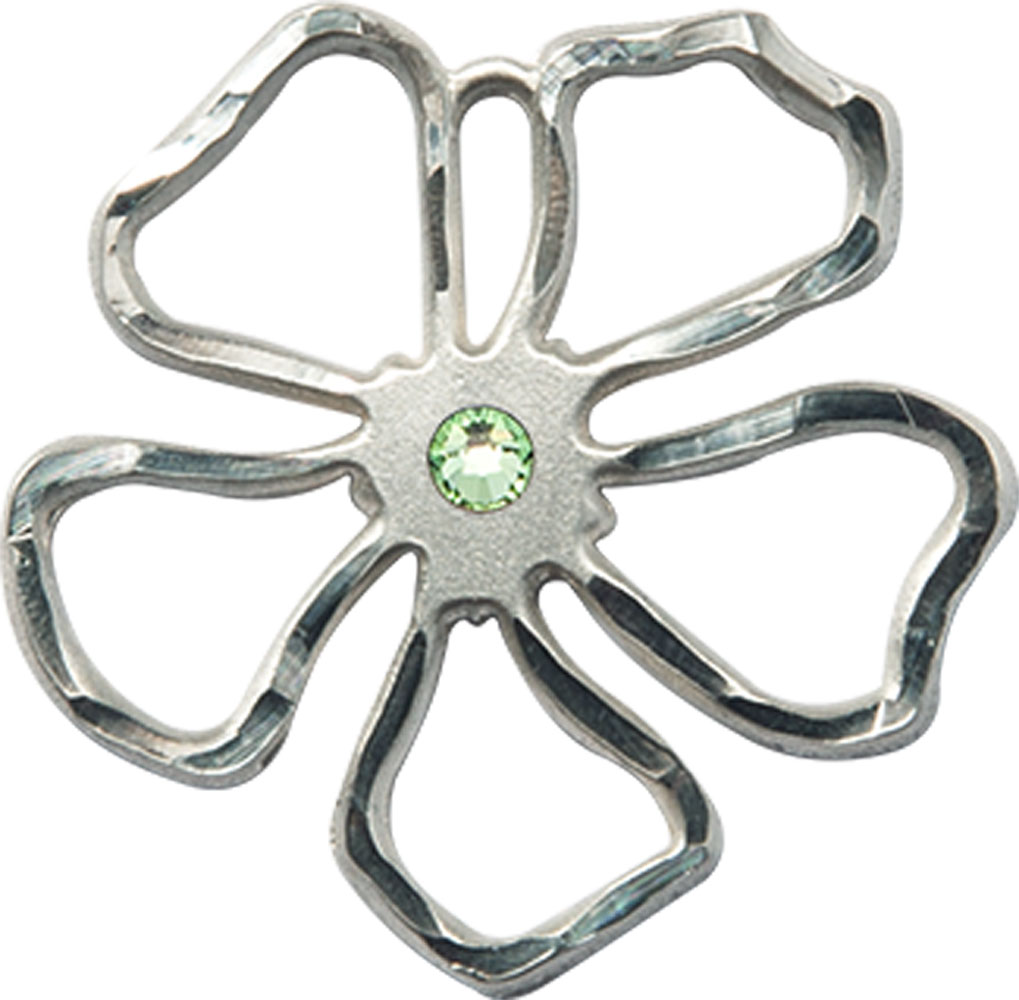 Sterling Silver Five Petal Flower Medal with a 3mm Peridot Swarovski stone