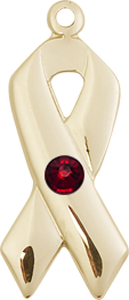 14kt Gold Filled Cancer Awareness Medal with a 3mm Garnet Swarovski stone