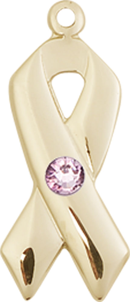 14kt Gold Filled Cancer Awareness Medal with a 3mm Light Amethyst Swarovski stone