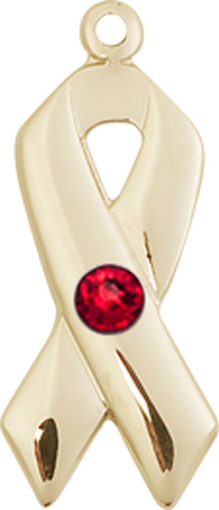 14kt Gold Filled Cancer Awareness Medal with a 3mm Ruby Swarovski stone