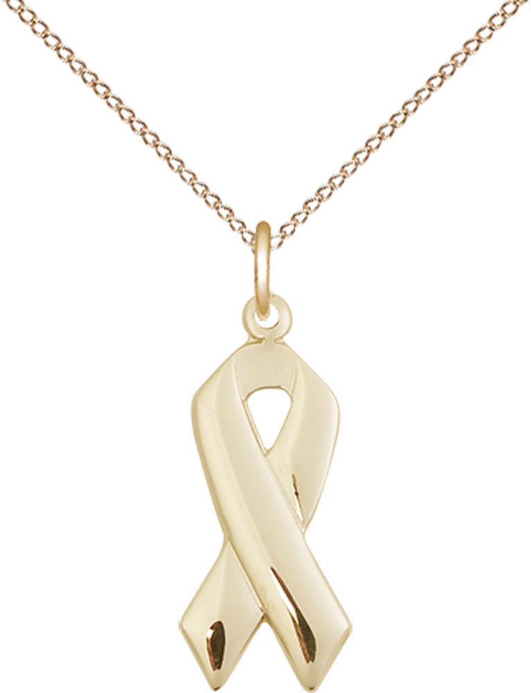 14kt Gold Filled Cancer Awareness Pendant on a 18 inch Gold Filled Light Curb chain