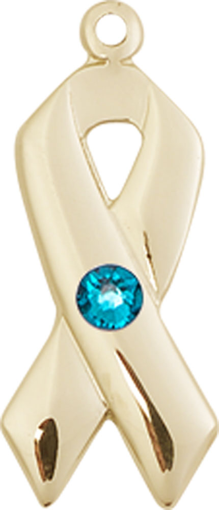 14kt Gold Cancer Awareness Medal with a 3mm Zircon Swarovski stone