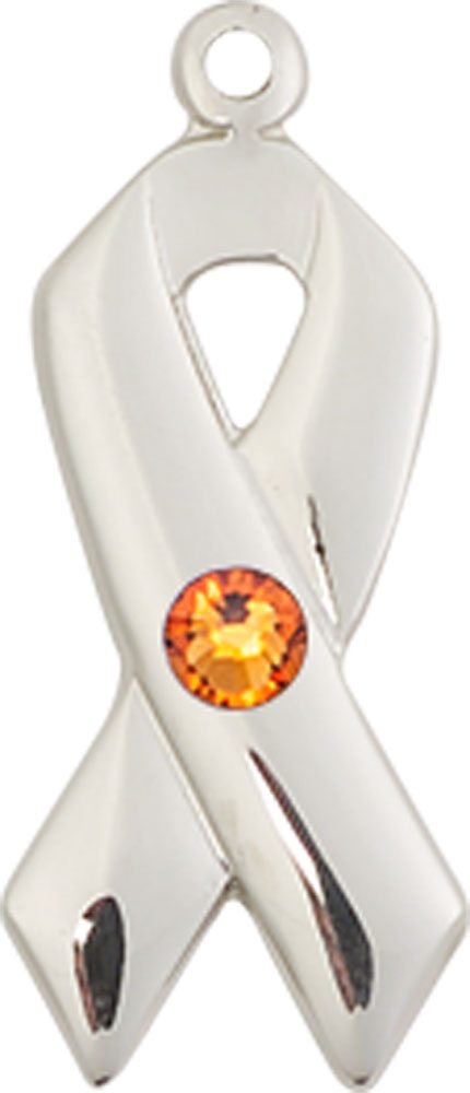 Sterling Silver Cancer Awareness Medal with a 3mm Topaz Swarovski stone