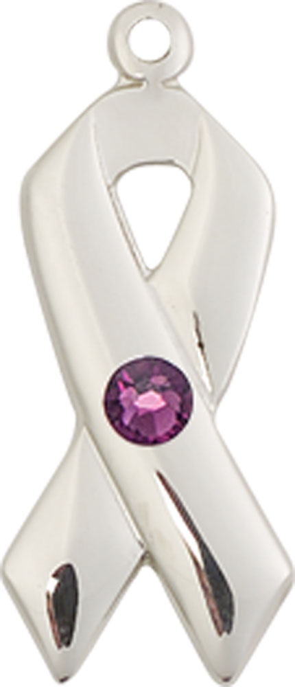 Sterling Silver Cancer Awareness Medal with a 3mm Amethyst Swarovski stone