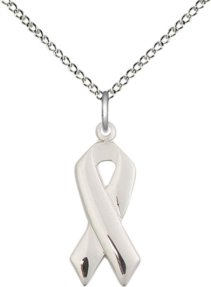 Sterling Silver Cancer Awareness Pendant on a 18 inch Sterling Silver Light Curb chain
