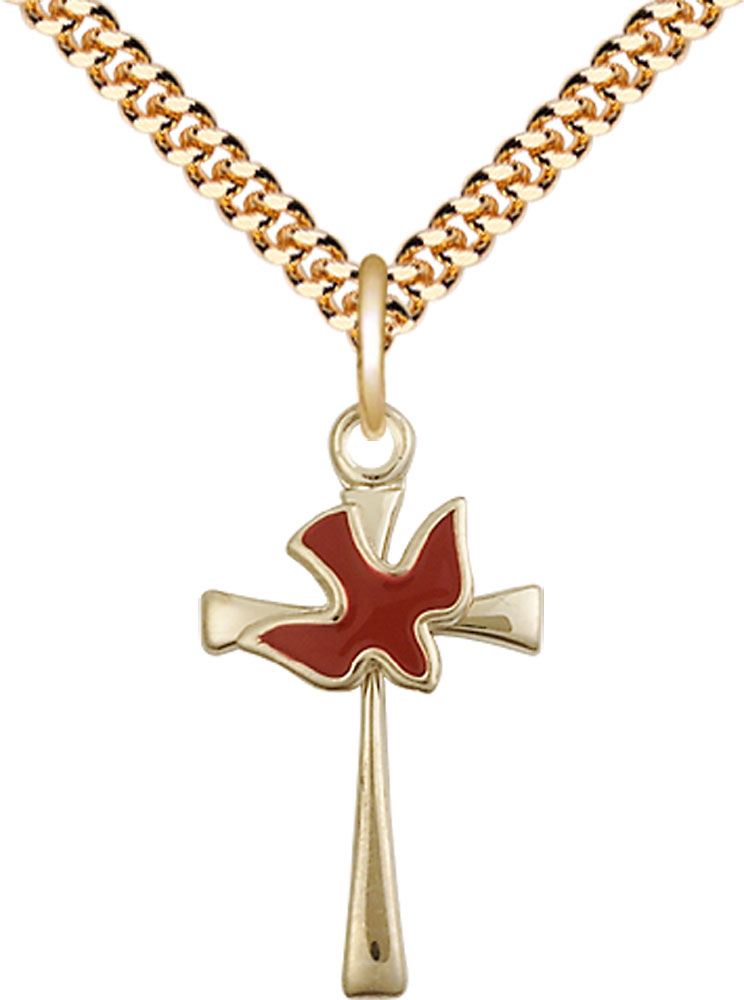 14kt Gold Filled Cross / Holy Spirit Pendant on a 24 inch Gold Plate Heavy Curb chain