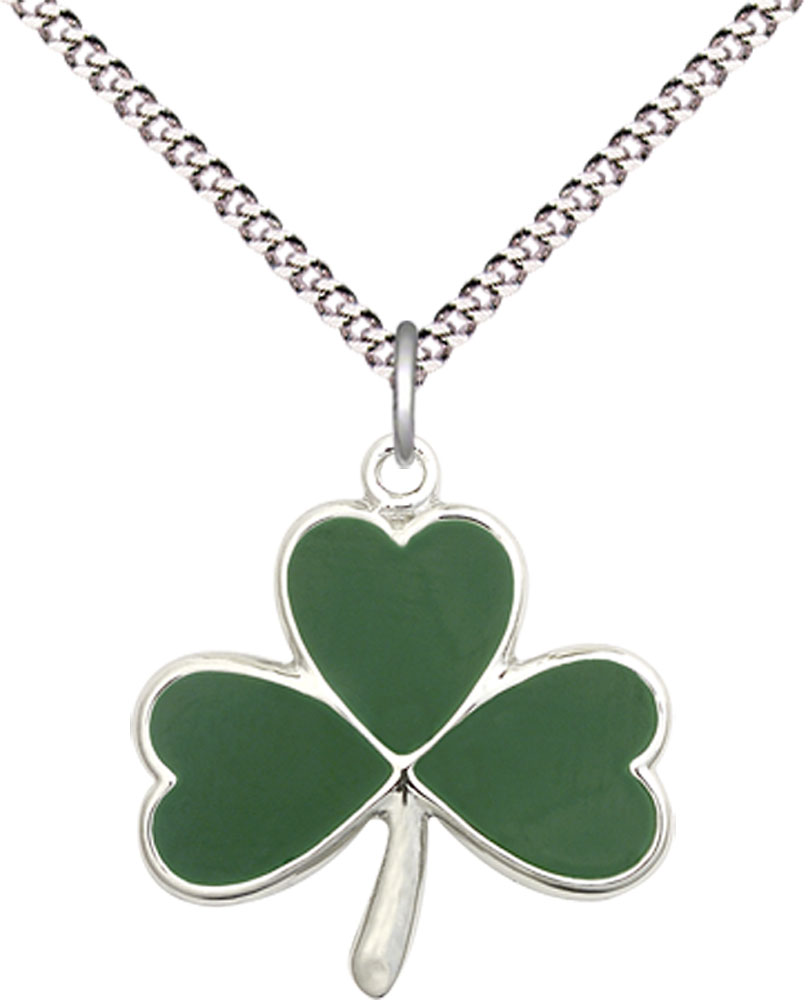 Sterling Silver Shamrock Pendant on a 18 inch Light Rhodium Light Curb chain