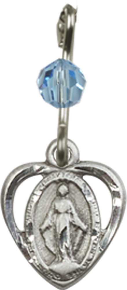 Sterling Silver Miraculous Medal with an Aqua bead