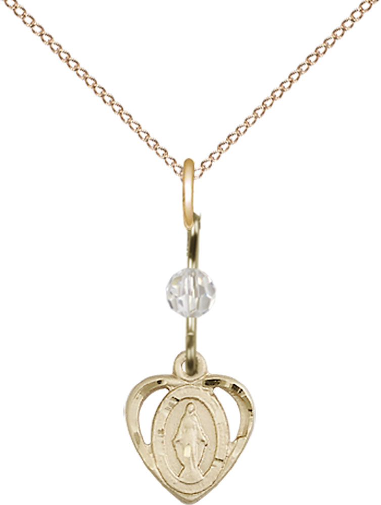 14kt Gold Filled Miraculous Pendant with a Crystal bead on a 18 inch Gold Filled Light Curb chain