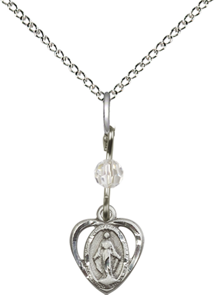 Sterling Silver Miraculous Pendant with a Crystal bead on a 18 inch Sterling Silver Light Curb chain