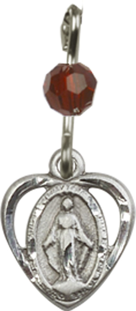 Sterling Silver Miraculous Medal with a Garnet bead
