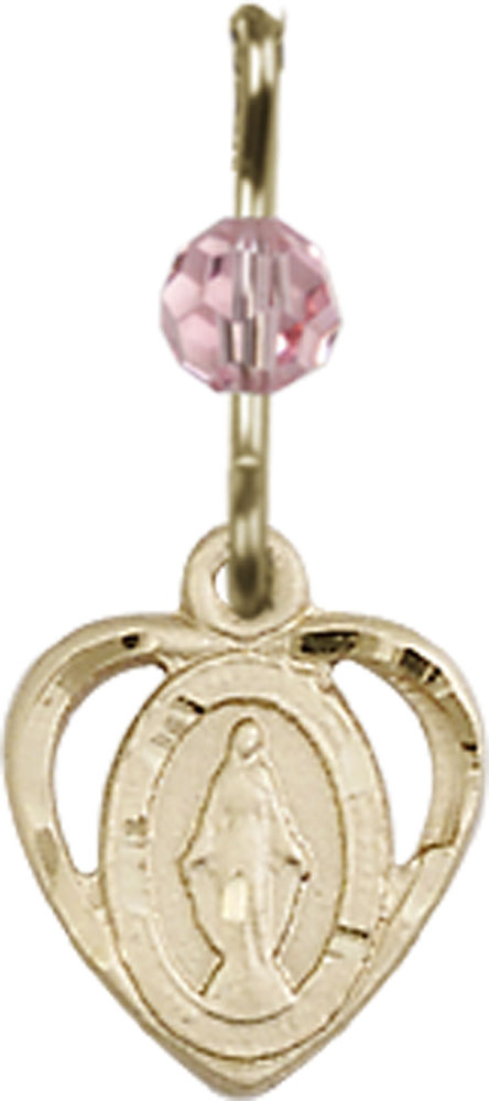 14kt Gold Miraculous Medal with a Light Rose bead