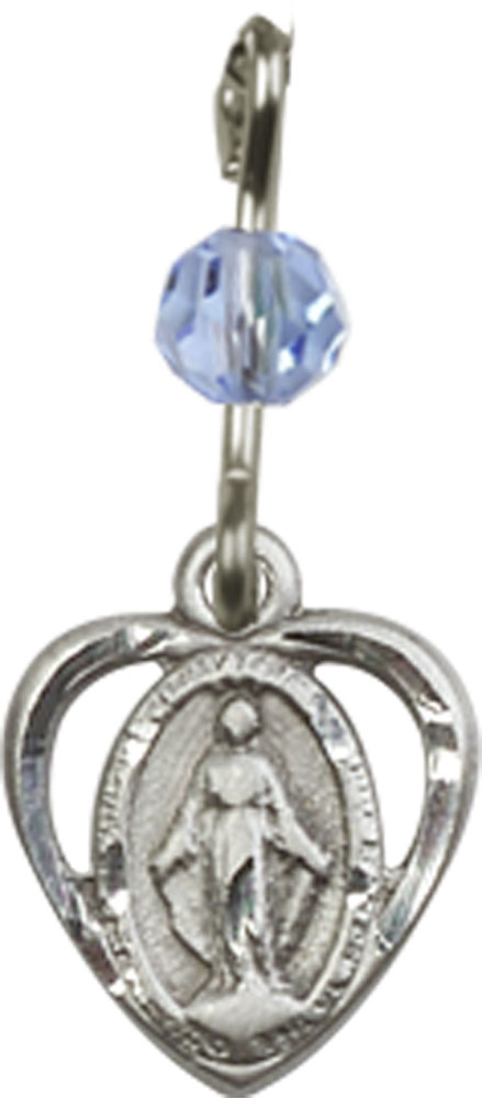 Sterling Silver Miraculous Medal with a Light Sapphire bead