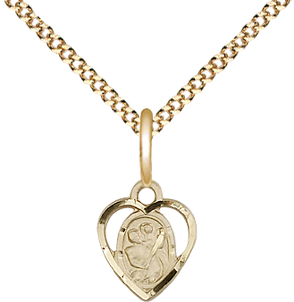 14kt Gold Filled Saint Christopher Pendant on a 18 inch Gold Plate Light Curb chain