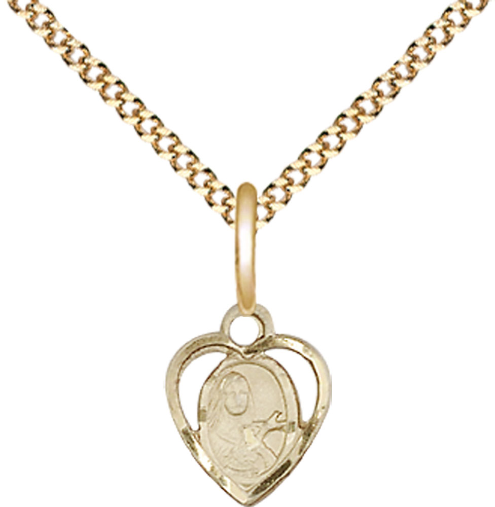 14kt Gold Filled Saint Theresa Pendant on a 18 inch Gold Plate Light Curb chain