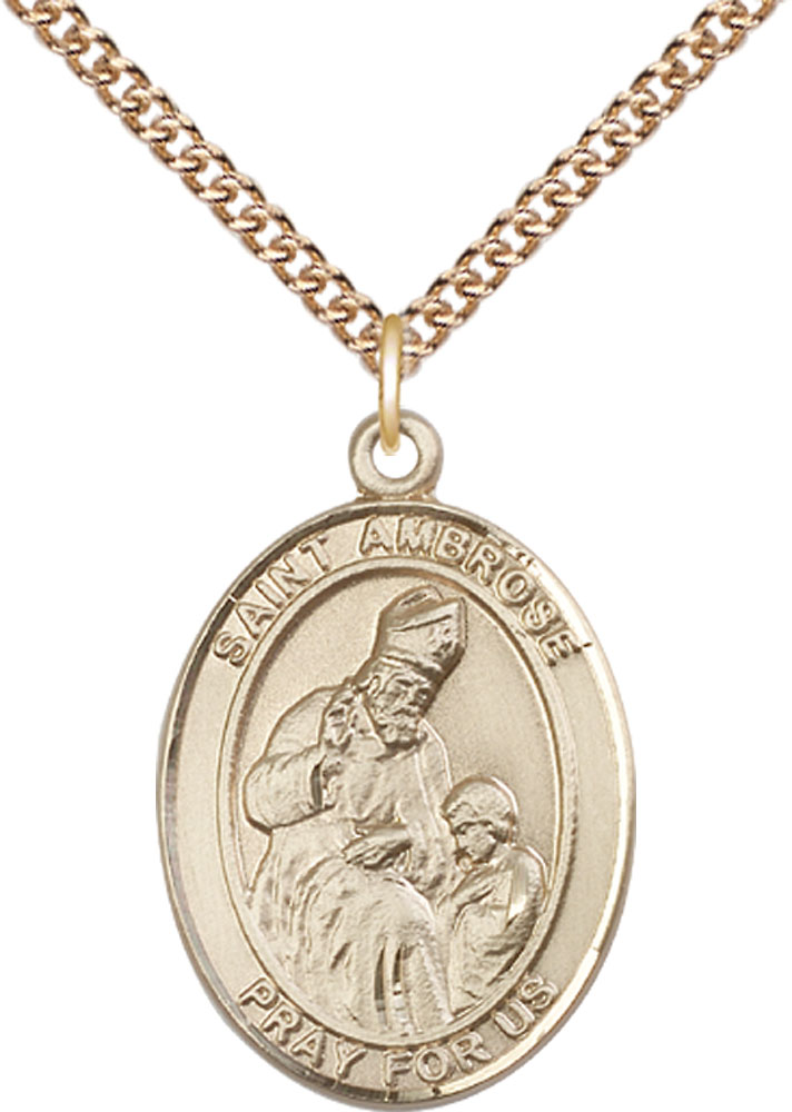 14kt Gold Filled Saint Ambrose Pendant on a 24 inch Gold Filled Heavy Curb chain