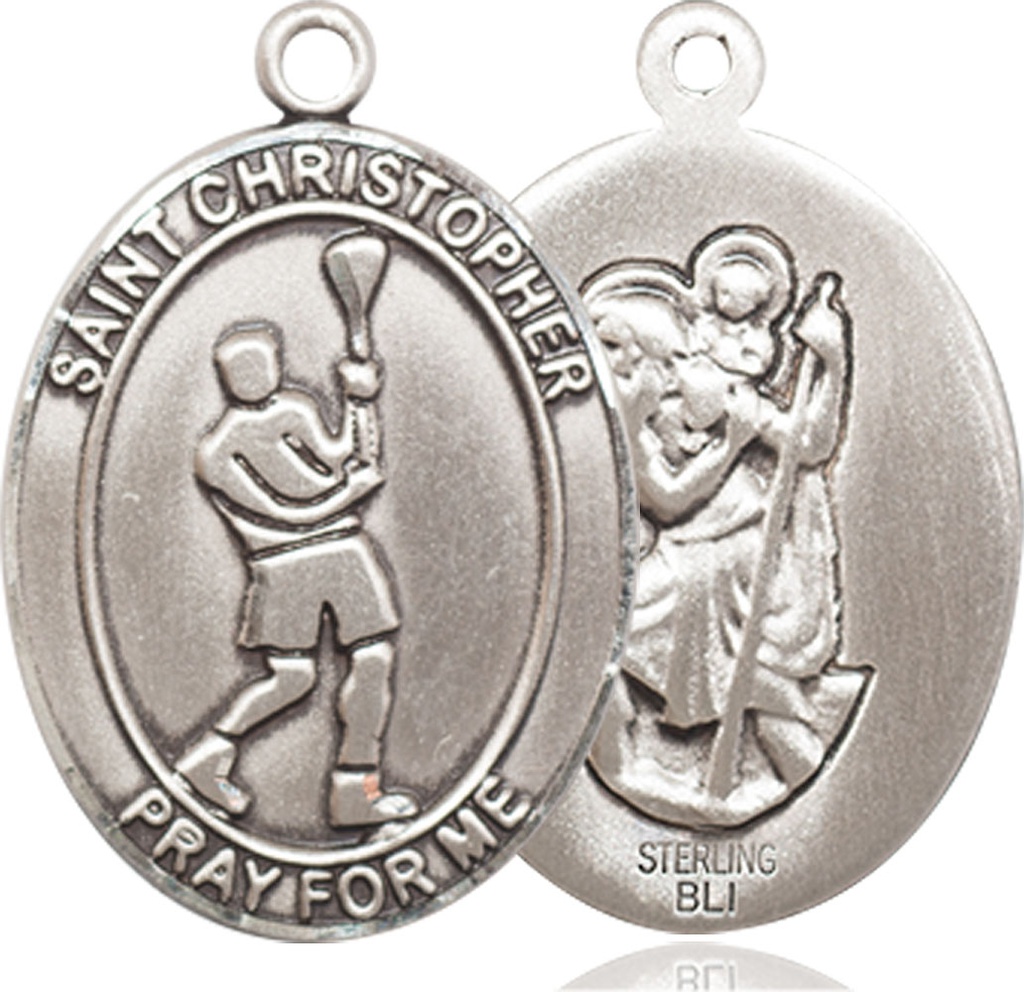 Sterling Silver Saint Christopher Lacrosse Medal