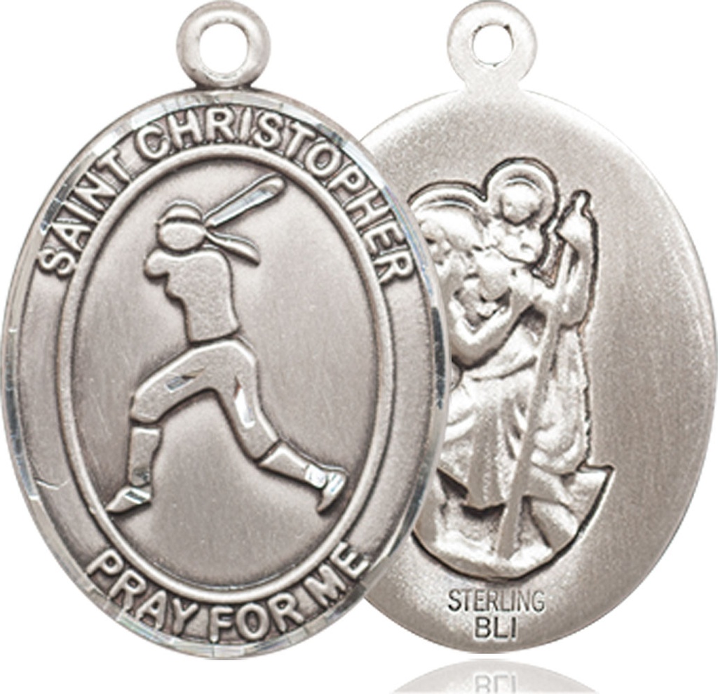 Sterling Silver Saint Christopher Softball Medal