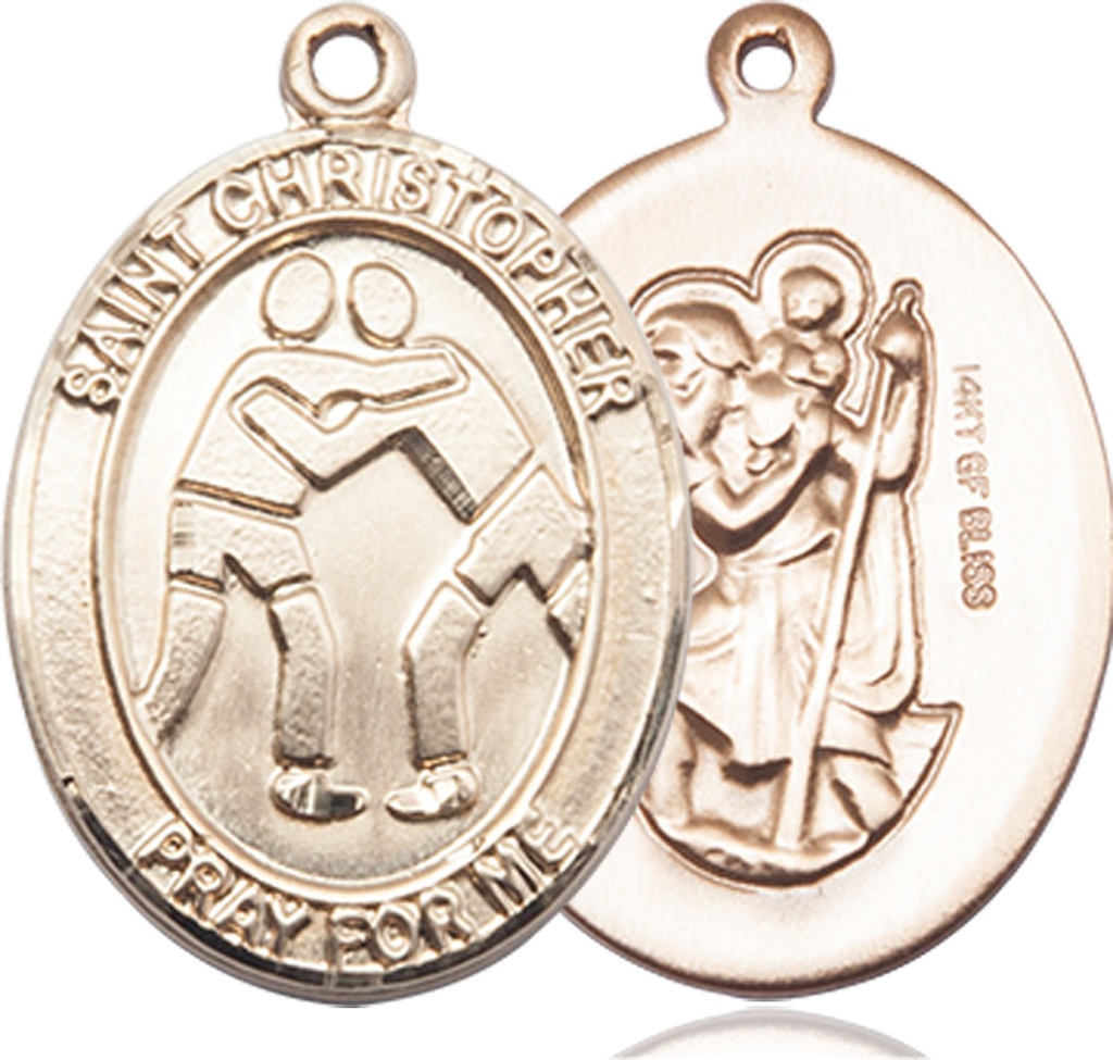 14kt Gold Filled Saint Christopher Wrestling Medal