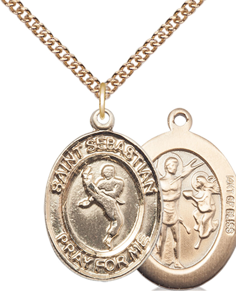 14kt Gold Filled Saint Sebastian Martial Arts Pendant on a 24 inch Gold Filled Heavy Curb chain