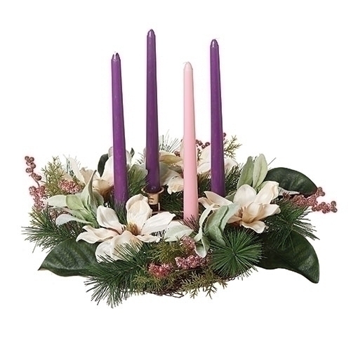 16"H Magnolia Christmas Table - Wreath Candle Holder - Christmas