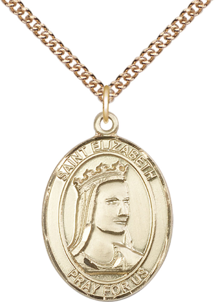 14kt Gold Filled Saint Elizabeth of Hungary Pendant on a 24 inch Gold Filled Heavy Curb chain