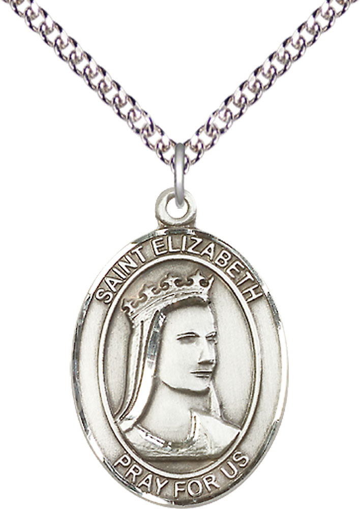 Sterling Silver Saint Elizabeth of Hungary Pendant on a 24 inch Sterling Silver Heavy Curb chain