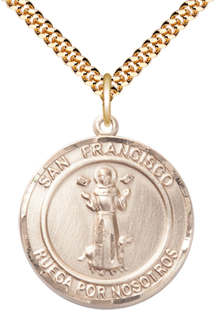 14kt Gold Filled San Francis of Assisi Pendant on a 24 inch Gold Filled Heavy Curb chain
