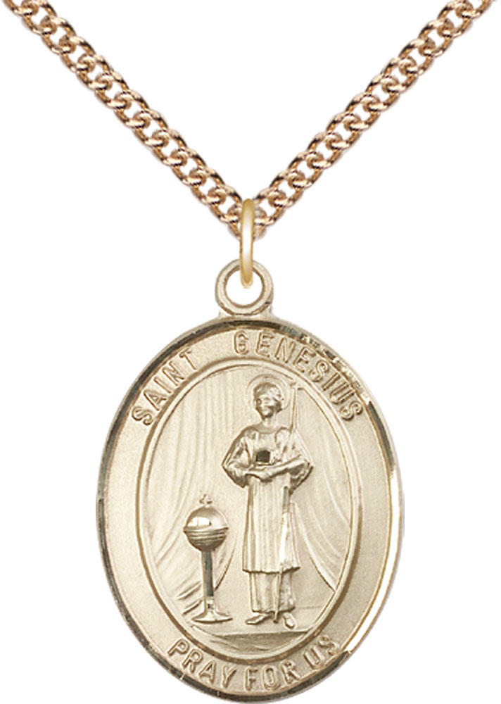 14kt Gold Filled Saint Genesius of Rome Pendant on a 24 inch Gold Filled Heavy Curb chain