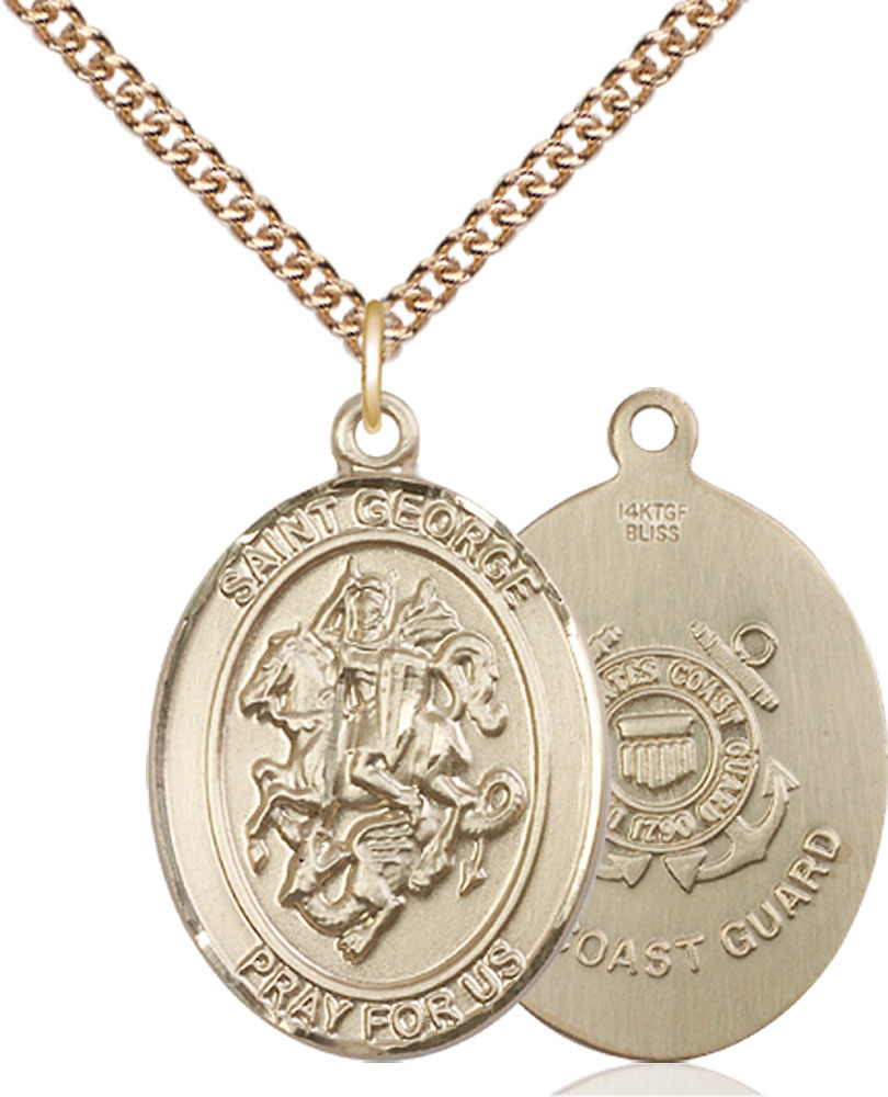14kt Gold Filled Saint George Coast Guard Pendant on a 24 inch Gold Filled Heavy Curb chain