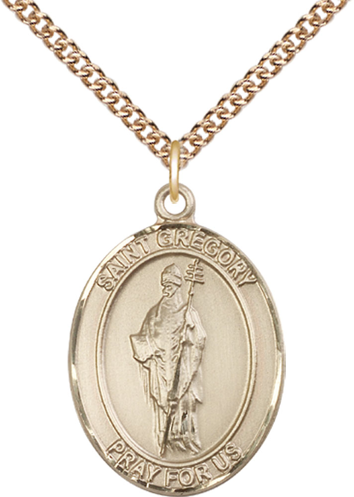 14kt Gold Filled Saint Gregory the Great Pendant on a 24 inch Gold Filled Heavy Curb chain