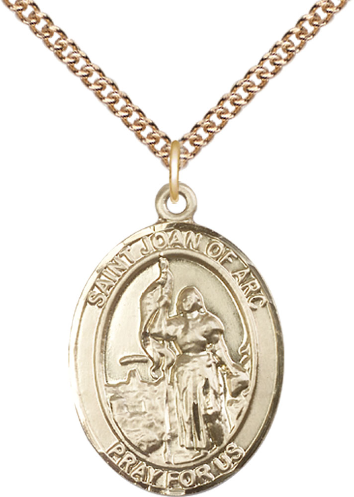 14kt Gold Filled Saint Joan of Arc Pendant on a 24 inch Gold Filled Heavy Curb chain