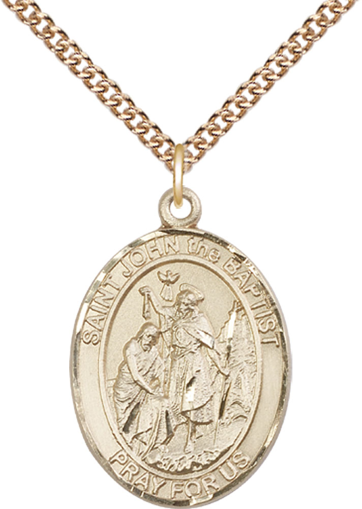 14kt Gold Filled Saint John the Baptist Pendant on a 24 inch Gold Filled Heavy Curb chain