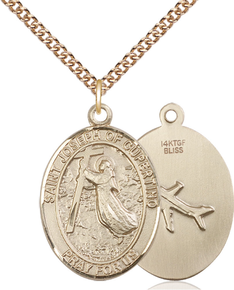 14kt Gold Filled Saint Joseph of Cupertino Pendant on a 24 inch Gold Filled Heavy Curb chain