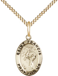 [3989GF/18G] 14kt Gold Filled Saint Francis of Assisi Pendant on a 18 inch Gold Plate Light Curb chain