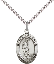 [3990SS/18S] Sterling Silver Saint Lazarus Pendant on a 18 inch Light Rhodium Light Curb chain