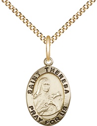 [3992GF/18G] 14kt Gold Filled Saint Theresa Pendant on a 18 inch Gold Plate Light Curb chain