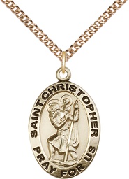 [4020GF/24GF] 14kt Gold Filled Saint Christopher Pendant on a 24 inch Gold Filled Heavy Curb chain