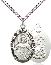 [4028SS/24SS] Sterling Silver Scapular Pendant on a 24 inch Sterling Silver Heavy Curb chain