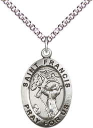 [4029SS/24SS] Sterling Silver Saint Francis of Assisi Pendant on a 24 inch Sterling Silver Heavy Curb chain