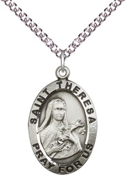 [4032SS/24SS] Sterling Silver Saint Theresa Pendant on a 24 inch Sterling Silver Heavy Curb chain