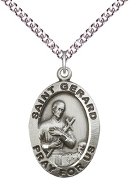 [4034SS/24SS] Sterling Silver Saint Gerard Pendant on a 24 inch Sterling Silver Heavy Curb chain