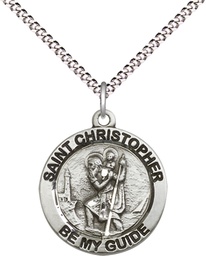 [4051SS/18S] Sterling Silver Saint Christopher Pendant on a 18 inch Light Rhodium Light Curb chain