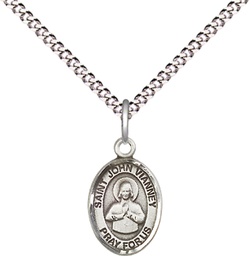 [9282SS/18S] Sterling Silver Saint John Vianney Pendant on a 18 inch Light Rhodium Light Curb chain