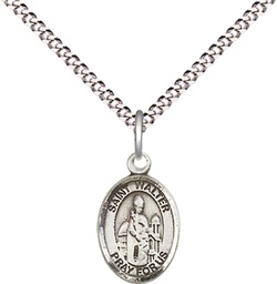 [9285SS/18S] Sterling Silver Saint Walter of Pontnoise Pendant on a 18 inch Light Rhodium Light Curb chain